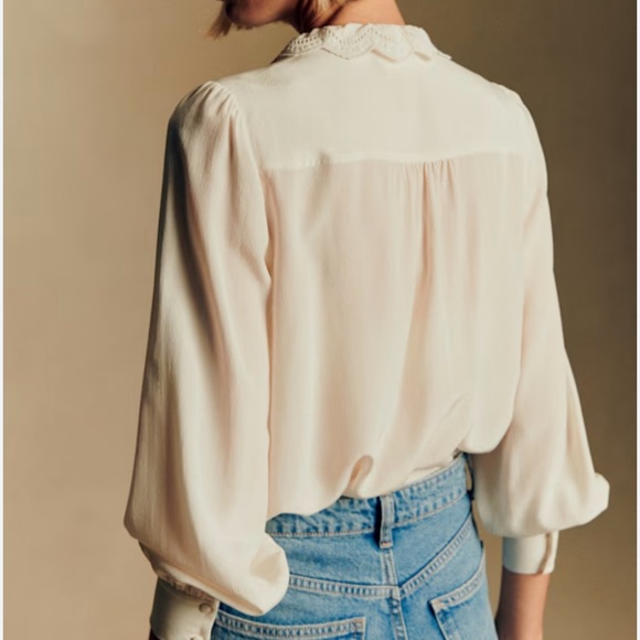 Sezane Cream Ruffle-Trim Button Blouse - Picture 9 of 10